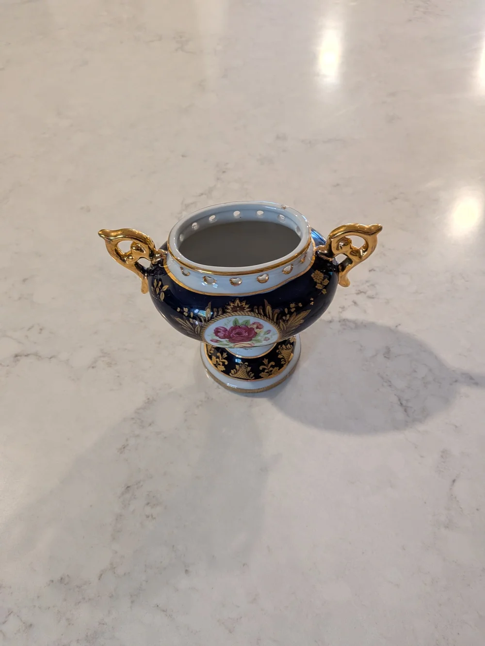 Porcelain Cobalt Blue and Gold with Floral Medallion Vase 5
